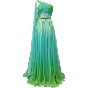 Zuhair Murad Ombre Green to Turquoise One-Shoulder Gown